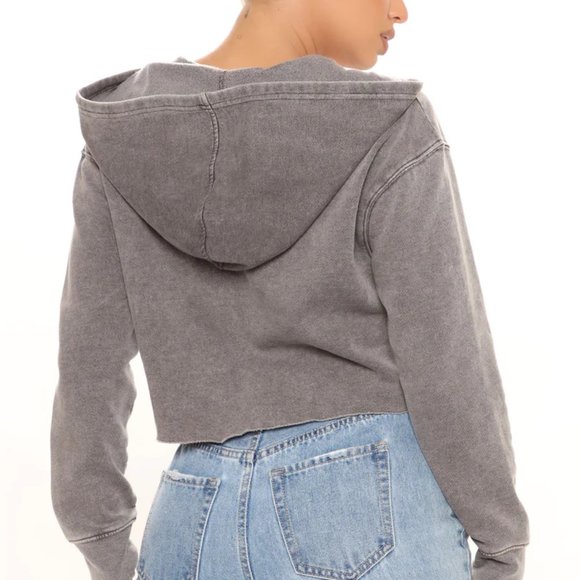 Grey Mineral Wash Cropped Hoodie - Picture 3 of 4